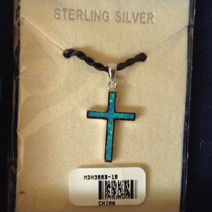 Blue Opalite Cross Pendane w/Black Cord / Southwest Style